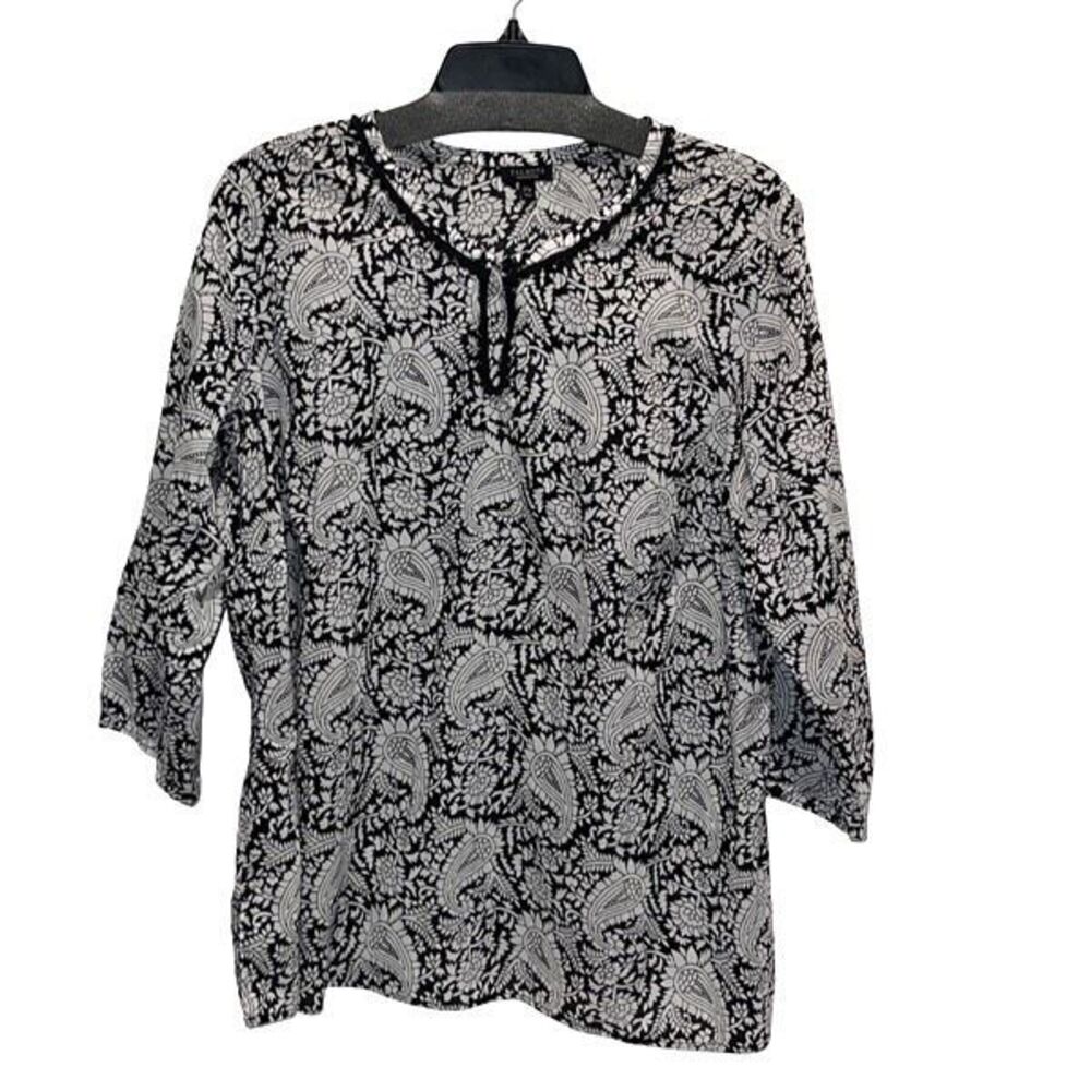 Talbots PAISLEY POPOVER Tunic Top Cotton Size 2Xp Black White Boho - Picture 2 of 8